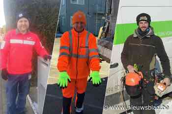 Het is steenkoud, maar Mathias, James en Dries hoor je niet klagen: “Nu ben ik tenminste een échte facteur”