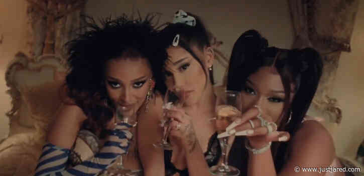 Ariana Grande, Doja Cat, & Megan Thee Stallion Lounge Around in Lingerie in '34+35' Remix Music Video - Watch!