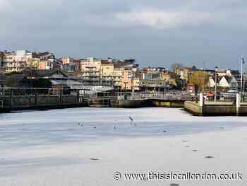River Thames frozen over at Teddington Lock in London