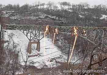 A single boom in the Mon Valley as Dooker's Hollow Bridge falls in scheduled implosion