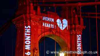 Hammersmith Bridge illumated bright red in Valentine’s Day message to Government