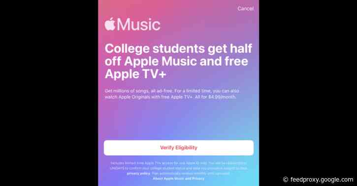 Apple Music free trial extended to six months for students