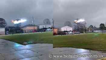 Dramatic flares as power surges through cables in winter storm