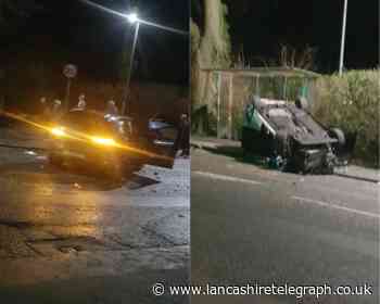 Man taken to hospital after car flips onto roof in Clitheroe