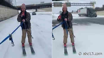 Houston winter storm: Skier uses icy Interstate 10 as his slope in viral video - KTRK-TV