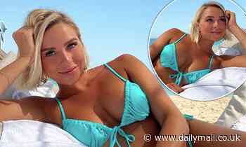 Love Island's Gabby Allen wears turquoise bikini in Dubai
