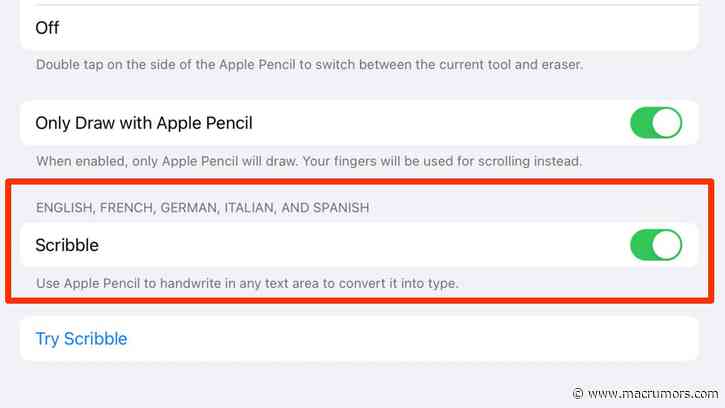 iPadOS 14.5 Beta Adds Apple Pencil Scribble Support for German, French, Spanish, Italian and Portuguese