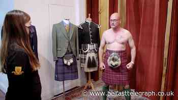 Gregg Wallace poses shirtless in a kilt during Edinburgh trip