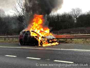 Dramatic picture shows car fire which closed M6 near Warrington - Warrington Guardian