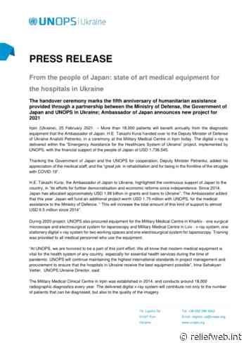 From the people of Japan: state of art medical equipment for the hospitals in Ukraine [EN/UK] - Ukraine - ReliefWeb