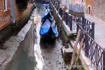 Exceptionally low tide leaves Venice canals almost empty