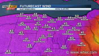 First Alert Weather: Rainy and breezy Sunday; colder with a burst of snow and wind Monday