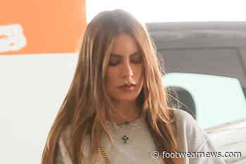 Sofia Vergara Brings Back Slinky Sandals in Shredded Jeans & a Cozy Sweater - Footwear News