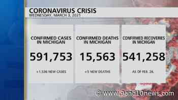 Michigan Health Officials Report 1536 New Coronavirus Cases, 5 Deaths - 9 & 10 News - 9&10 News