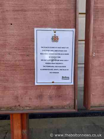 Sadness and disbelief that  Captain Sir Tom's name defaced on civic notice in Bolton