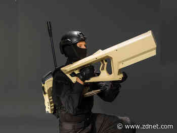 A hip-fired electromagnetic anti-drone rifle