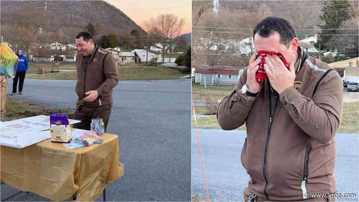 Video shows UPS driver brought to tears when entire town surprises him with thank you party