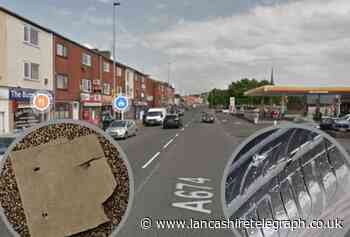 Driver bursts tyre on pieces of plastic with nails on Blackburn main road