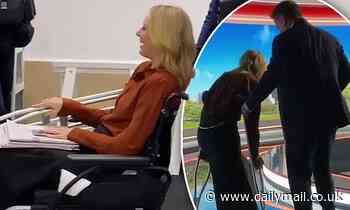 Allison Langdon is wheeled into Nine's Today show after ONE MONTH off from hydrofoiling accident