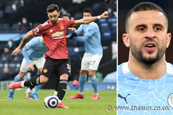 Kyle Walker’s cheeky attempt to put Man Utd star Bruno Fernandes off before penalty picked up by Sky Sports m - The Sun