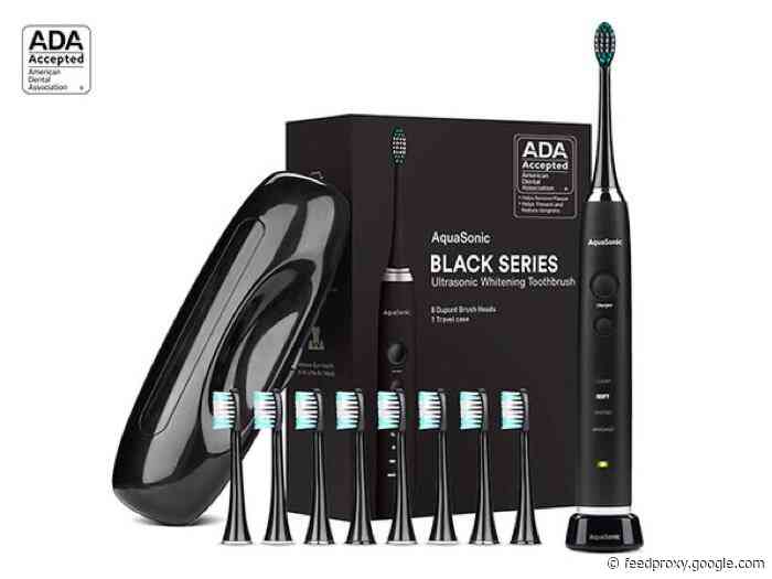 Save 71% on the AquaSonic Black Series Toothbrush & Travel Case With 8 Dupont Brush Heads
