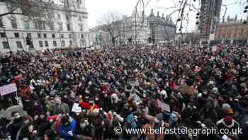 Hundreds of protesters chant ‘shame on you’ before march to Parliament Square