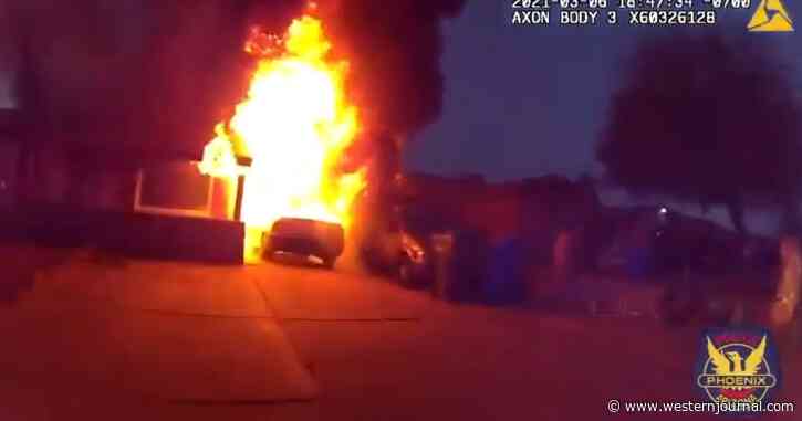 Police Officer Sees Raging House Fire While on Call, Breaks Through Fence to Rescue Terrified Family