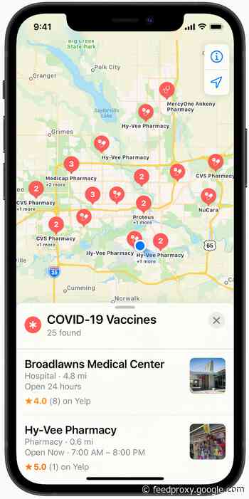 Apple Maps now displays COVID-19 vaccination locations