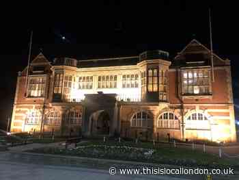 Hendon Town Hall lit up orange for Sarah Everard
