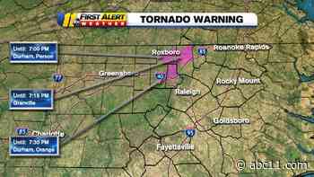 Tornado Watch issued for much of central North Carolina as storms move through
