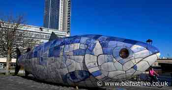 The story behind Belfast's 'big blue fish' on the bank of the River Lagan - Belfast Live