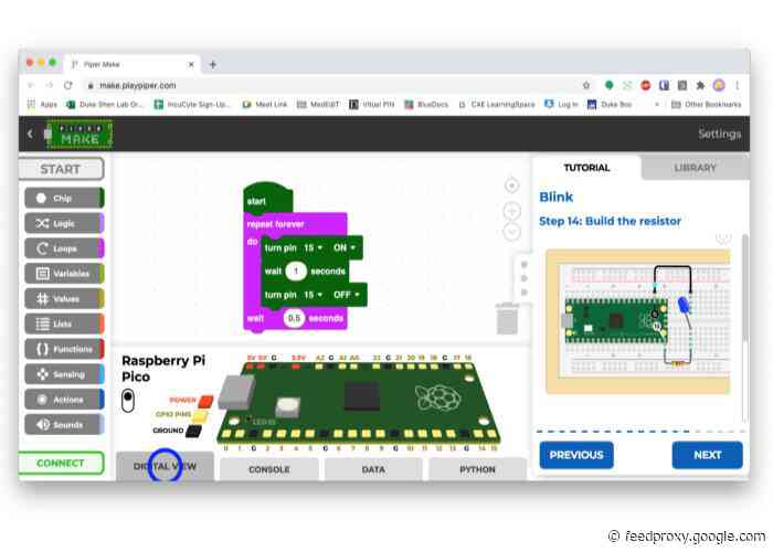 Piper Make Raspberry Pi Pico drag-and-drop visual programming environment