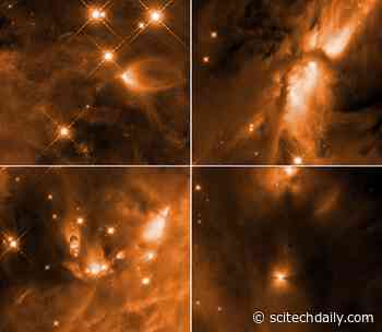 Astronomers Puzzled After Hubble View of Torrential Outflows From Infant Stars Blows Hole in Current Theories