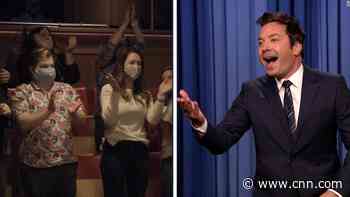 Pumped up Jimmy Fallon welcomes back live audience