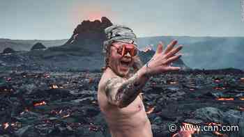 Icelandic man gets naked next to erupting volcano