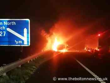 Firefighters tackle van fire on M61 near Bolton