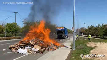 Pile of trash catches fire in Clovis, part of NB Willow Ave closed