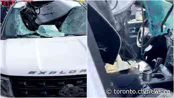 Woman 'lucky to be alive' after loose tire smashes into her windshield on busy Toronto highway