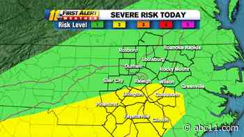 Severe weather risk increased to level 2 for part of central North Carolina