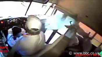 Video captures deer flying through a school bus windshield