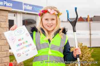 Clitheroe school-girl on litter picking mission with housebuilder
