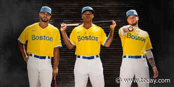 Red Sox unveil blue-and-yellow uniforms to honor the Boston Marathon