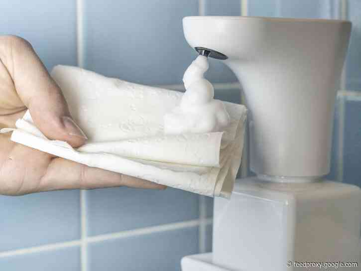 This touch-free dispenser turns regular toilet paper into wet wipes that are actually flushable