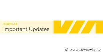 VIA Rail Announces Resumption of the Toronto-Winnipeg Portion of the Canadian - Canada NewsWire