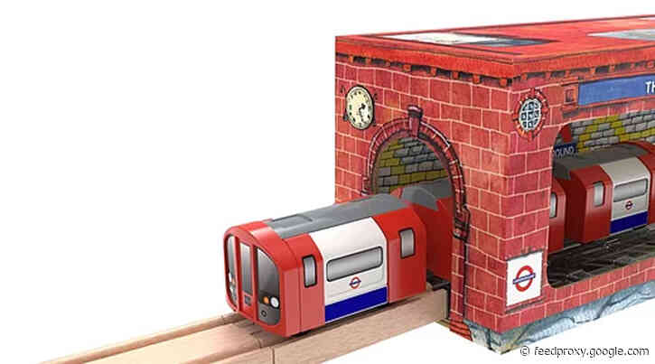 Toy train packaging turns into a London Underground station