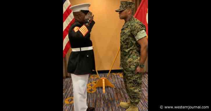 Marine Gives Son His First Salute as a Commissioned Officer