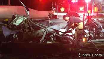 Crash splits car in half outside Houston fire station - KTRK-TV