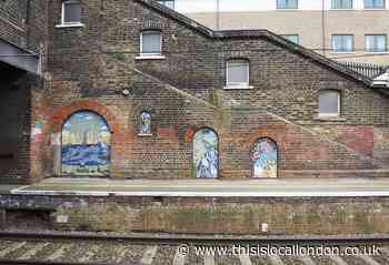 Palmers Green Station decorated with stylish panels