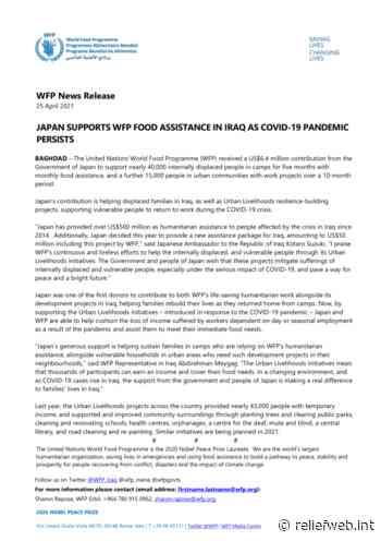 Japan supports WFP food assistance in Iraq as COVID-19 pandemic persists [EN/AR/KU] - Iraq - ReliefWeb