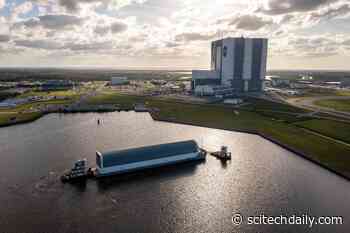 Barging In: Mighty SLS Core Stage for Artemis I Mission Arrives at Kennedy Space Center